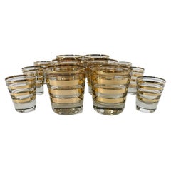Art Deco 22k Gold Band Cocktail Glasses, 6 Old Fashioned Glasses, 6 Shot Glasses