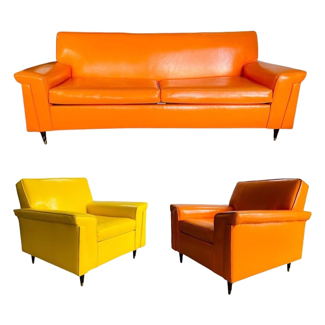 Retro 1970’s Orange Sofa & Two Club Chairs by Barker Furniture