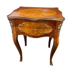 Antique Louis XV Style Fruitwood and Marquetry Side Table, Late 19th Century