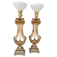 Hollywood-Regency-Tischlampen aus italienischem Holz und Gesso