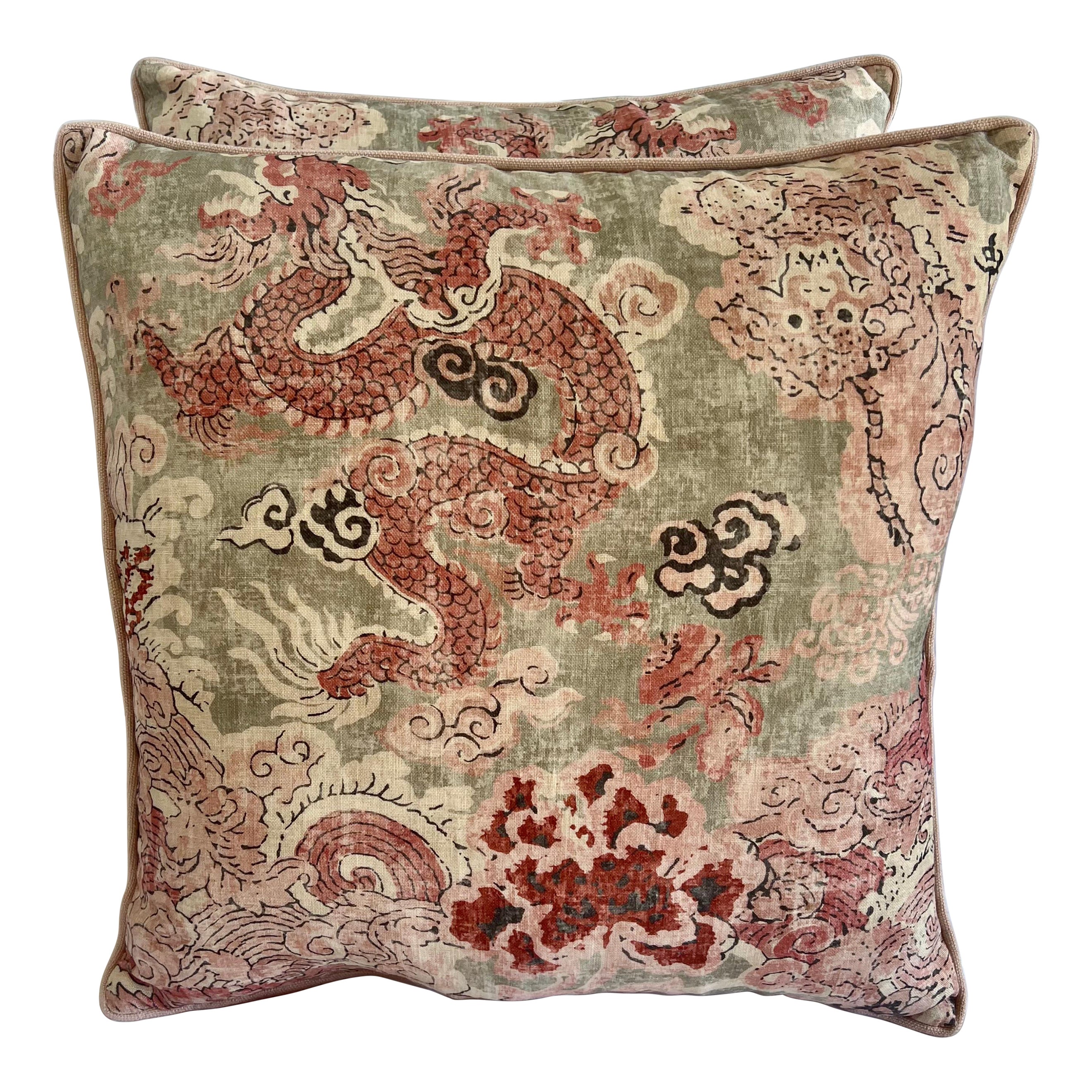 Pair of Custom Chinoiserie Printed Pillows For Sale at 1stDibs