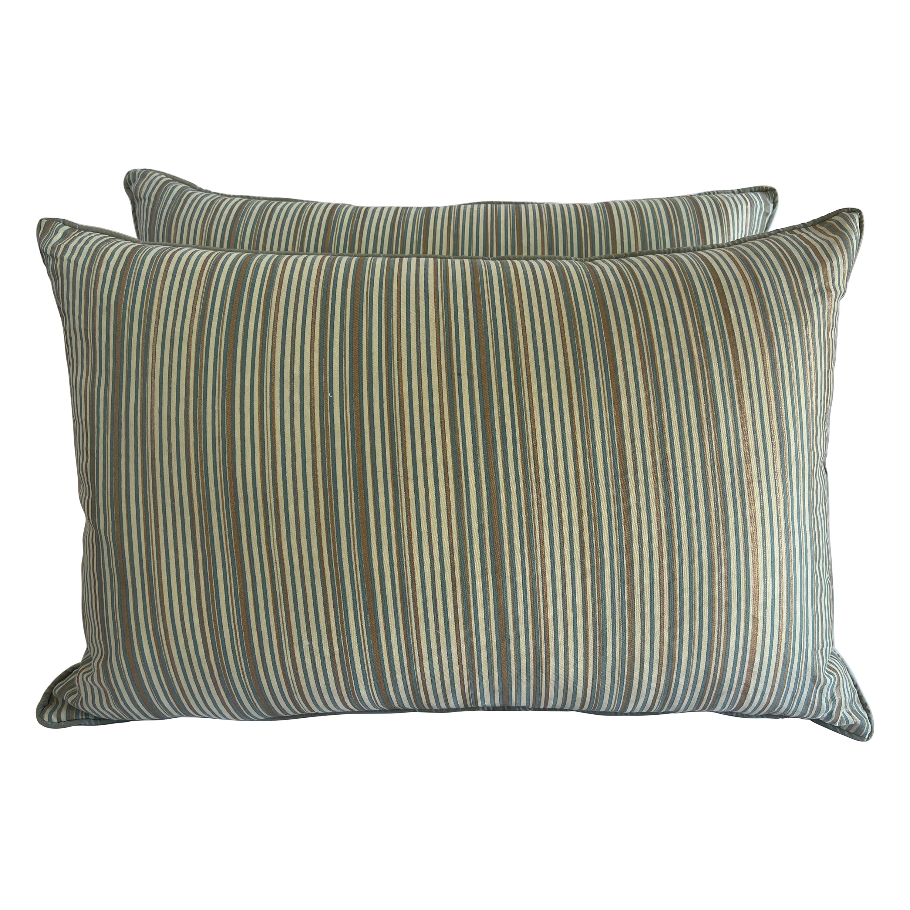 Pair of Unique Striped Fortuny Textile Pillows For Sale