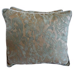 Pair of Petite Blue & Silvery Gold Fortuny Pillows