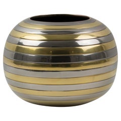 Tommaso Barbi Style Chrome and Brass Striped Vase