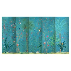 Palm Tree Chinoiserie Wallpaper Hand Painted Wallpaper on EDO Silk /Panel