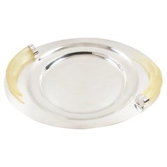 Prata Wolff Silver Plate Platter Tray with Lucite Horn Handles