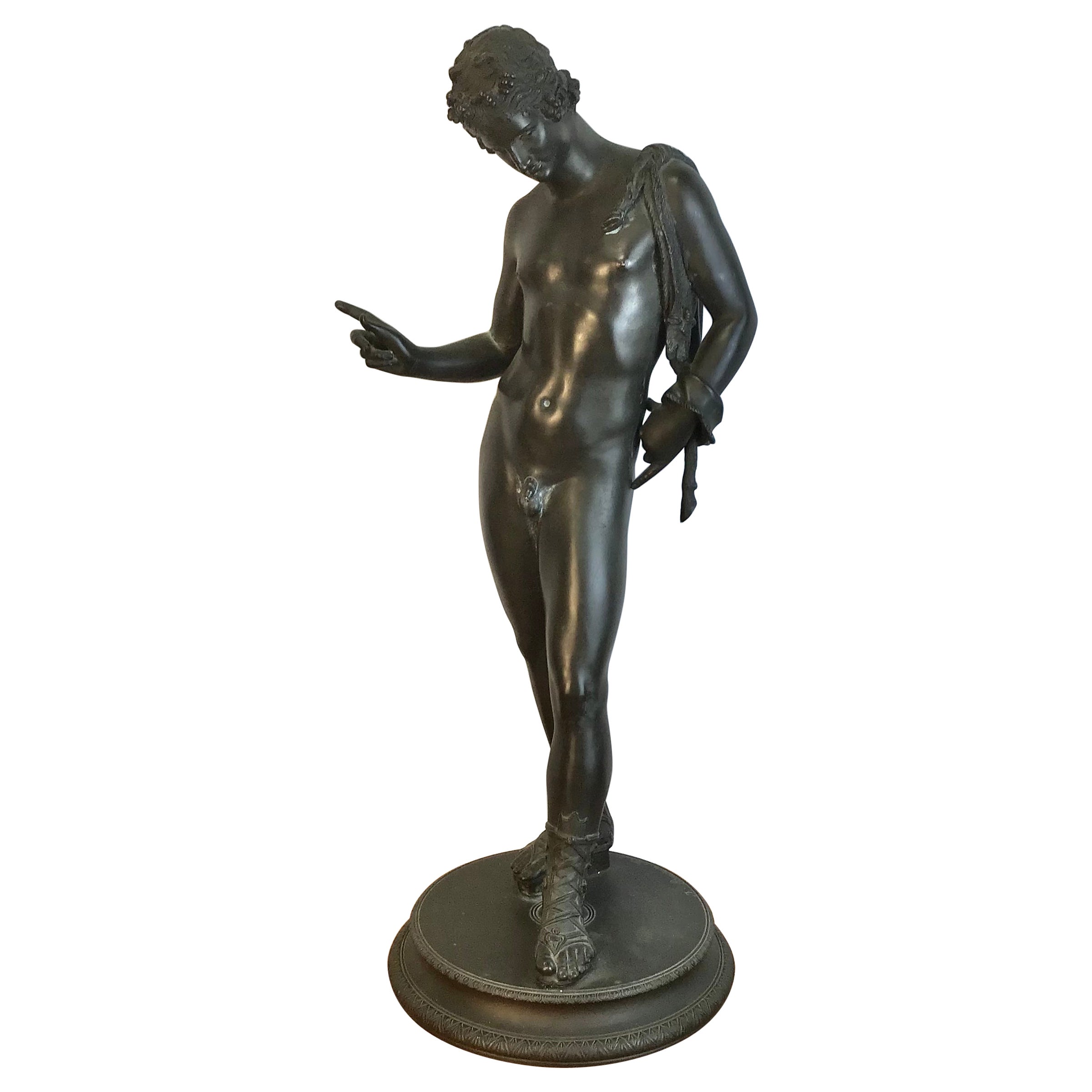 Large Signed 19th Century Grand Tour Bronze Statue of Narcissus For Sale 4