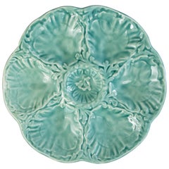 French Gien Turquoise Majolica Oyster Plate