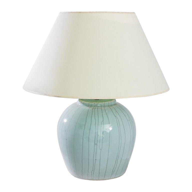 Vintage Chinese Celadon Crackle Ceramic Table Lamp