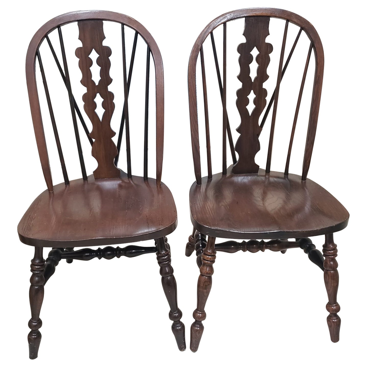 Pennsylvania House Solid Oak Fiddle Back Brace Back Chairs, A pair