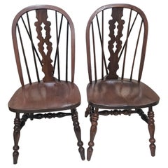 Pennsylvania House Solid Oak Fiddle Back Brace Back Chairs, A pair