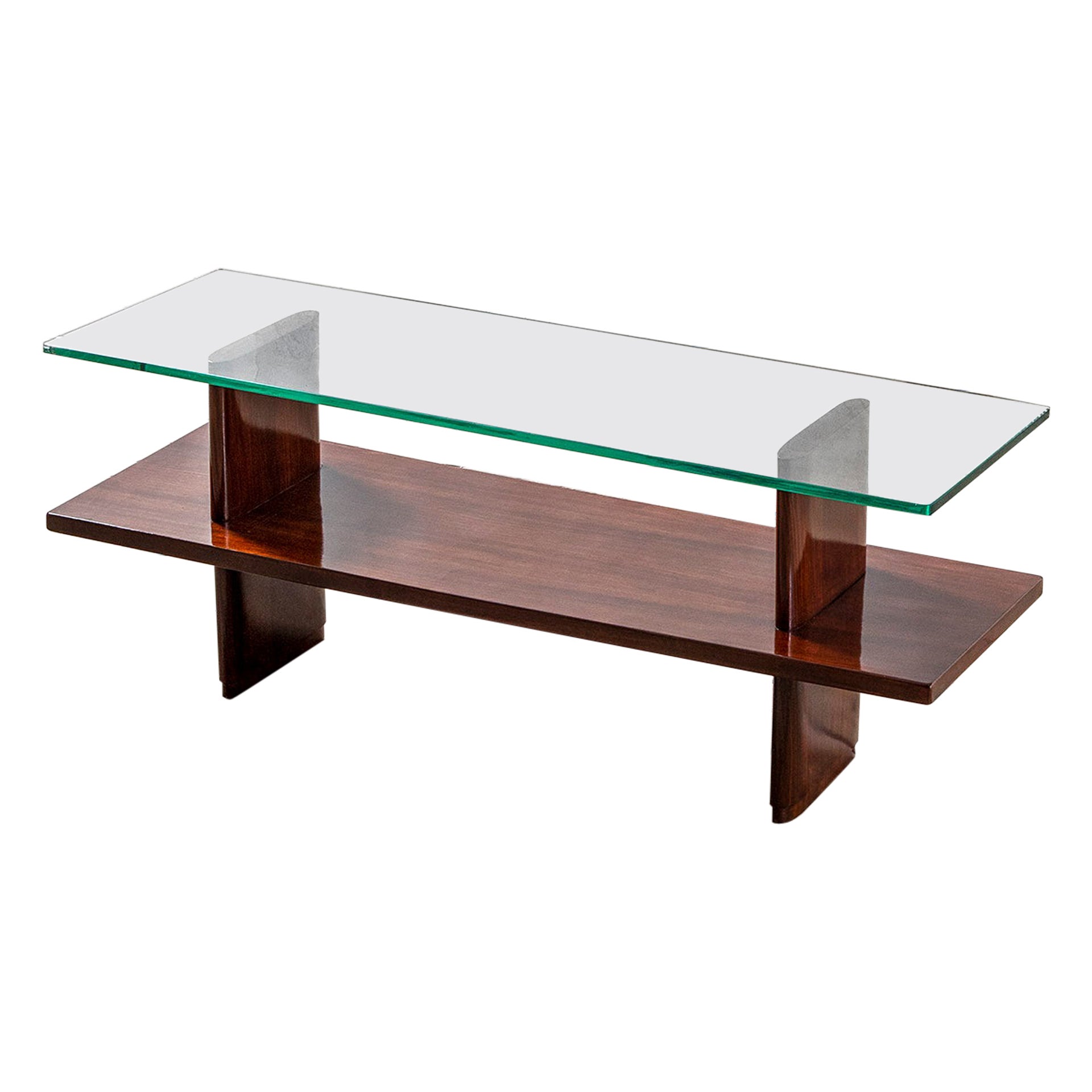 Table basse en bois et verre Osvaldo Borsani du 20e siècle par Arredamenti Varedo