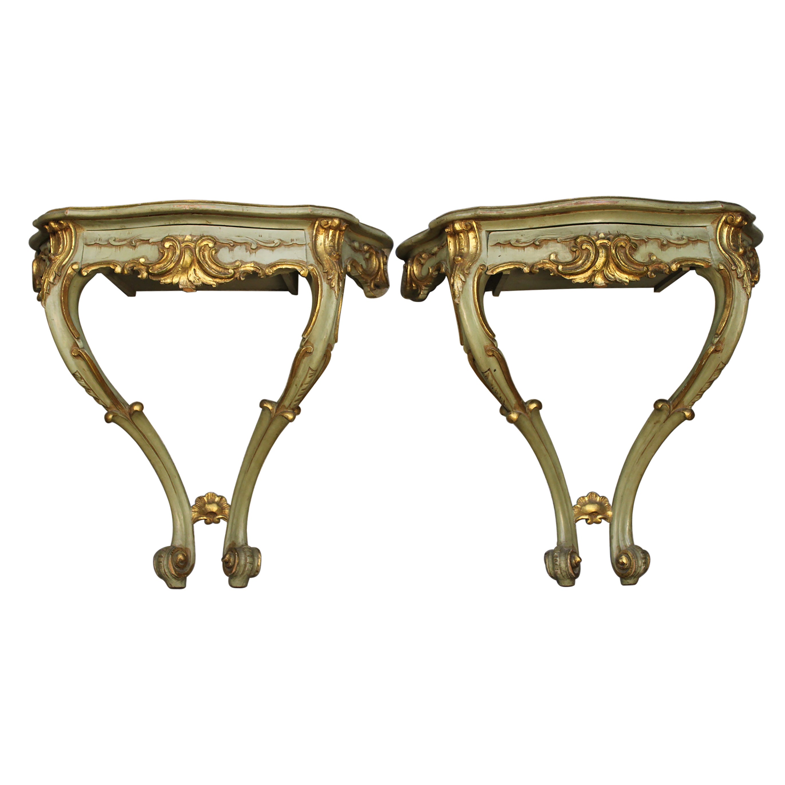 Pair of Venetian Gilded Console Tables circa 1870 Italy