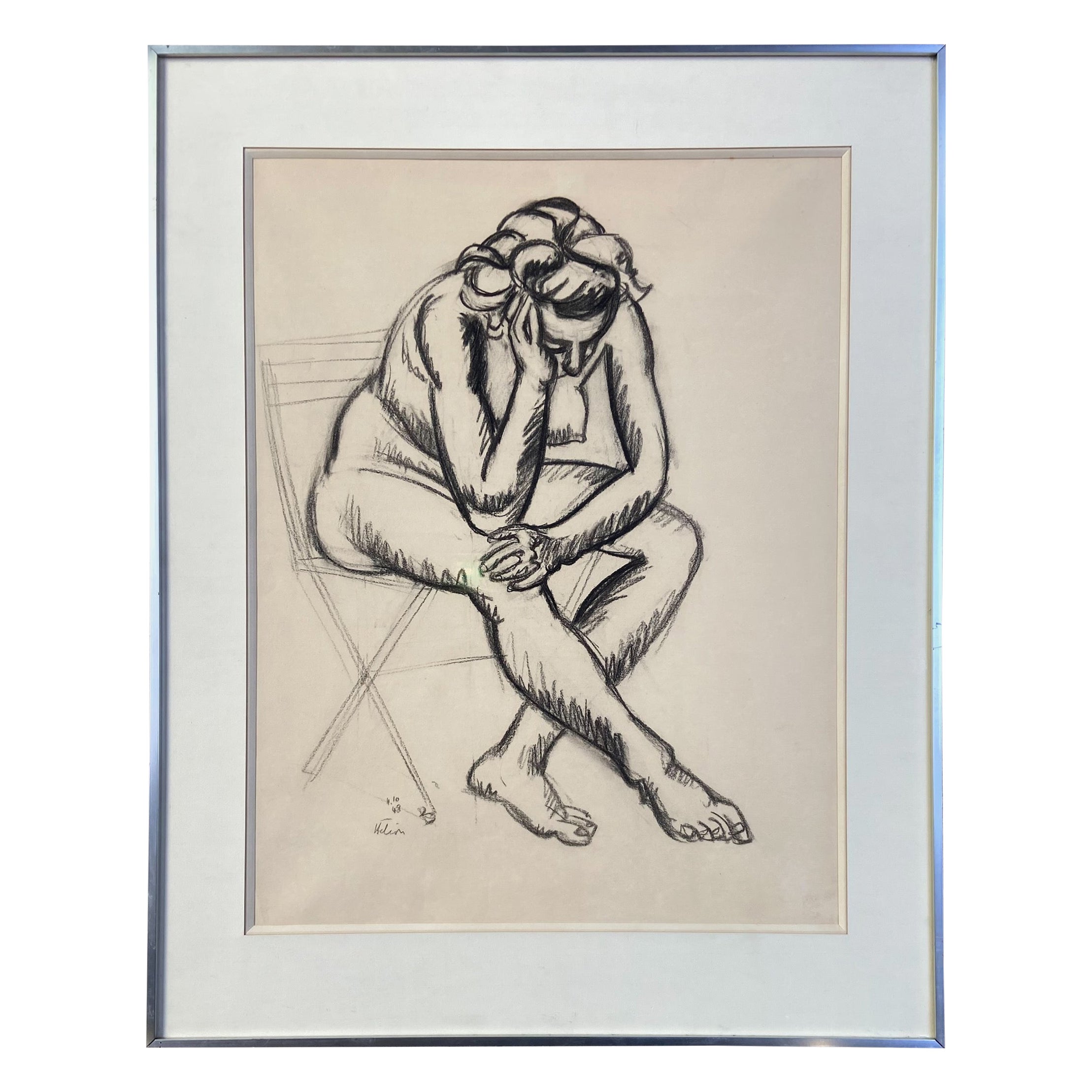"Femme Nue" Drawing Signed by Hélion, 1948