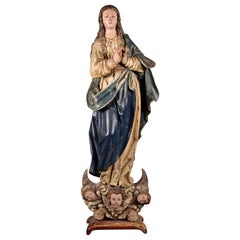 Antique Immaculate Conception, Wood, Spain, 18th Century