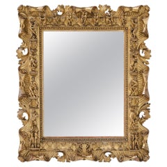 Gilt Wood Canvas Antique Mirror, French Louis XV-Style, 19th Century