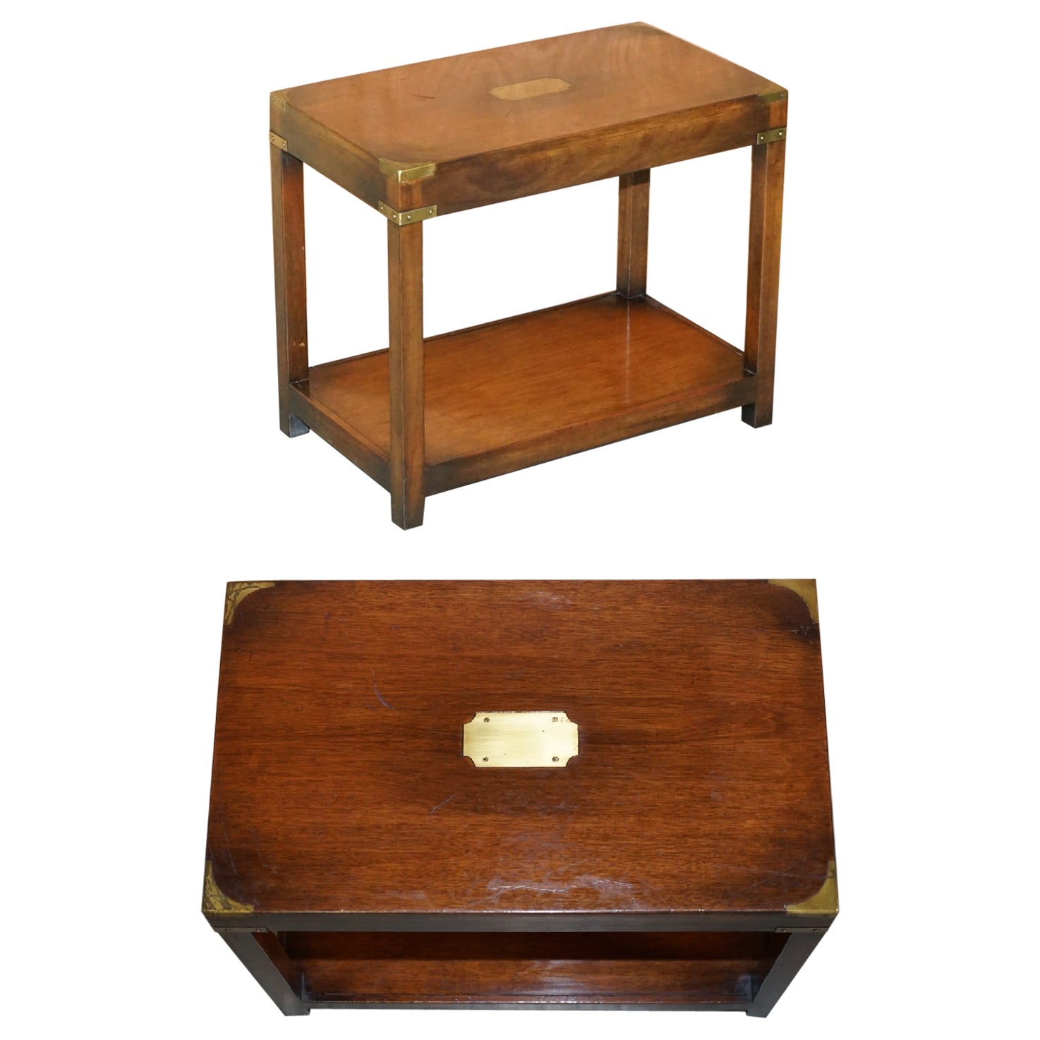 Rare Find Harrods London Kennedy Military Campaign High Side End Table Hardwood For Sale