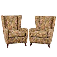 Pair of Midcentury Wool and Wood Italian Armchairs after Paolo Buffa, 1950s
