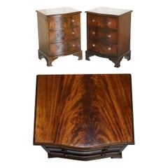 Pair of Lovely Flamed Mahogany Bow Fronted Bedside Side End Table Sized Drawers
