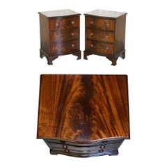 Pair of Vintage Flamed Mahogany Bow Fronted Bedside Side End Table Sized Drawers