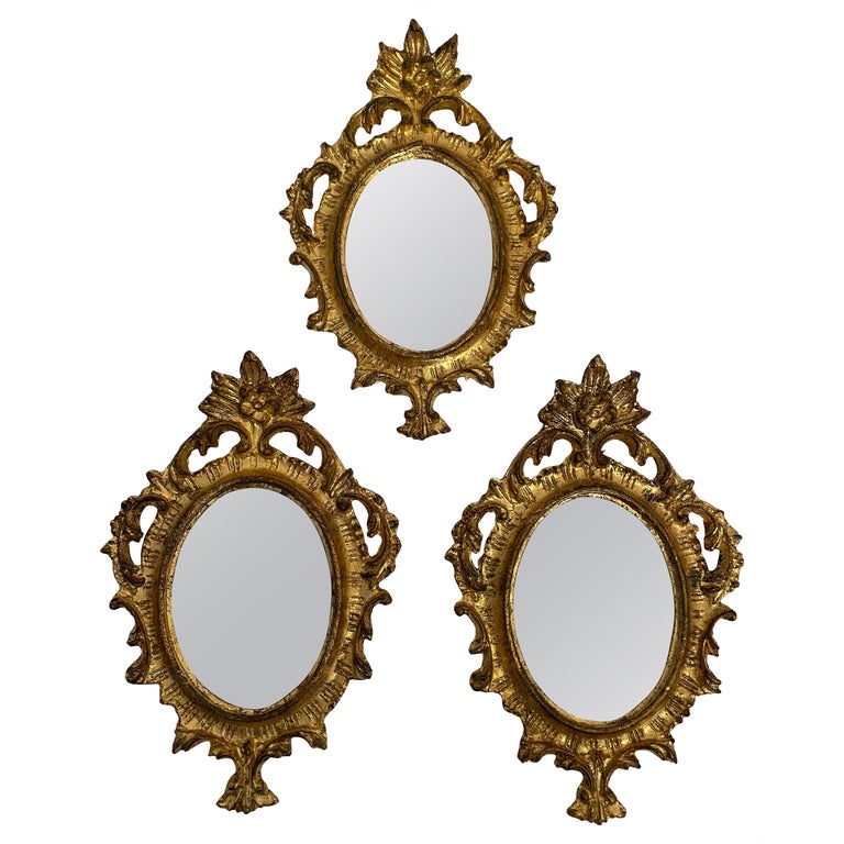 Vintage Giltwood Italian Florentine Mirrors Set of Three For Sale