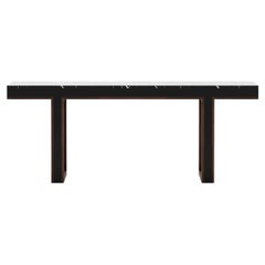 Marble console table with customisable metal details and wood veneer
