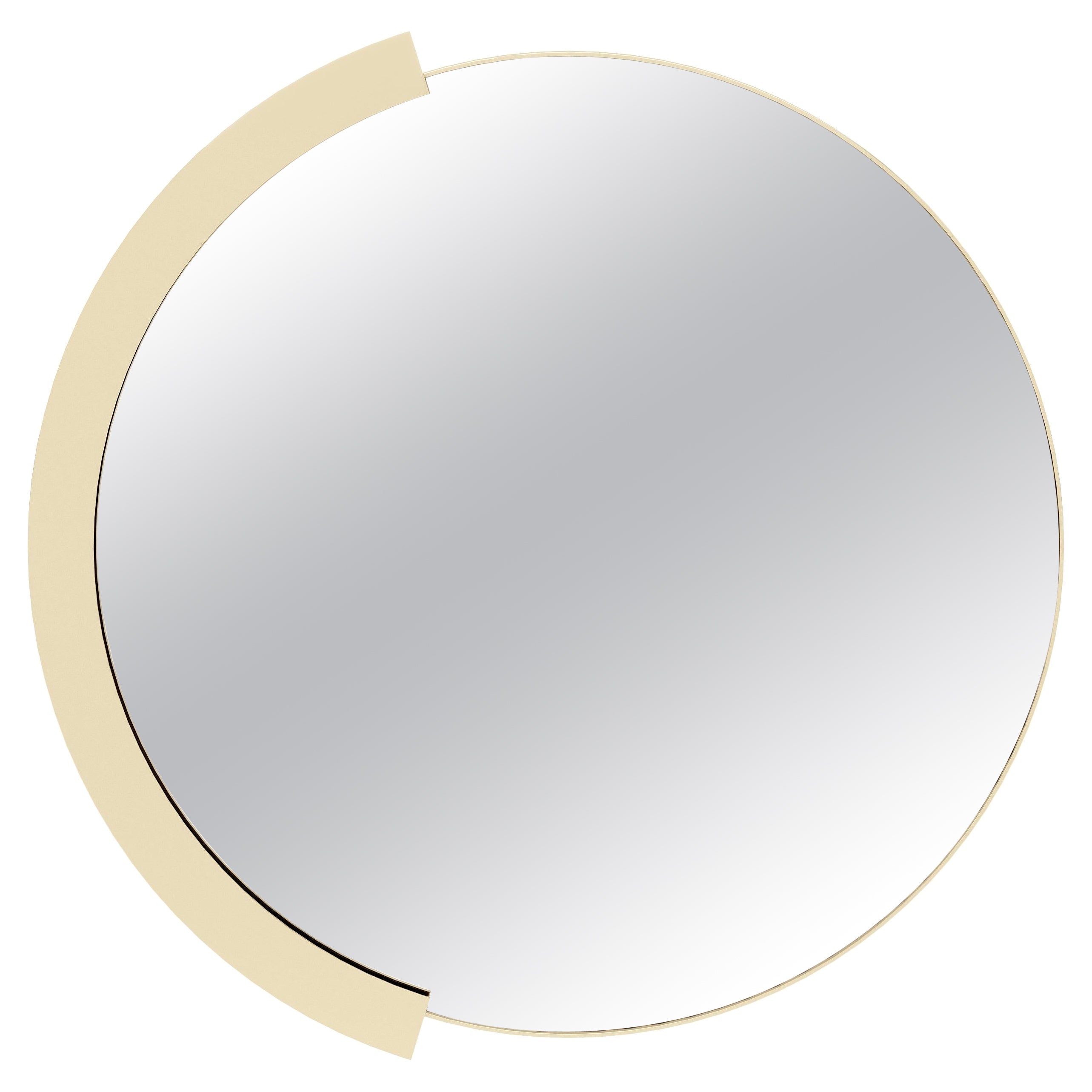 Mid-century modern mirror in fabric, with customisable steel frame For Sale