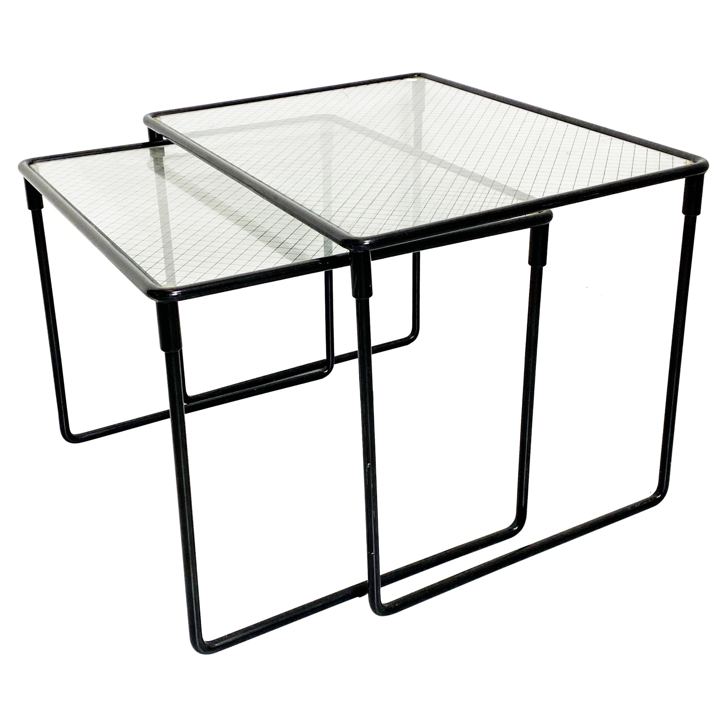 Italian Mid-Century Modern Set of Metal and Glass Coffe Tables, 1970s  For Sale