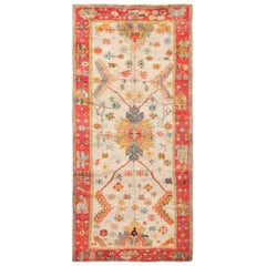 Light Blue Arts and Crafts Antique Turkish Oushak Rug. Size: 5 ft 5 in x 11 ft