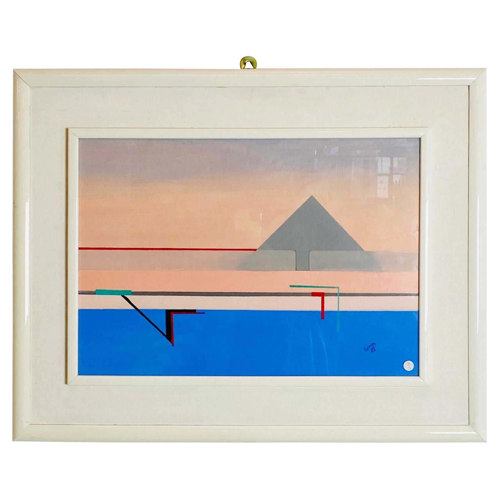 Italian Mid-Century Modern Painting with Geometric Representation, 1988 For Sale