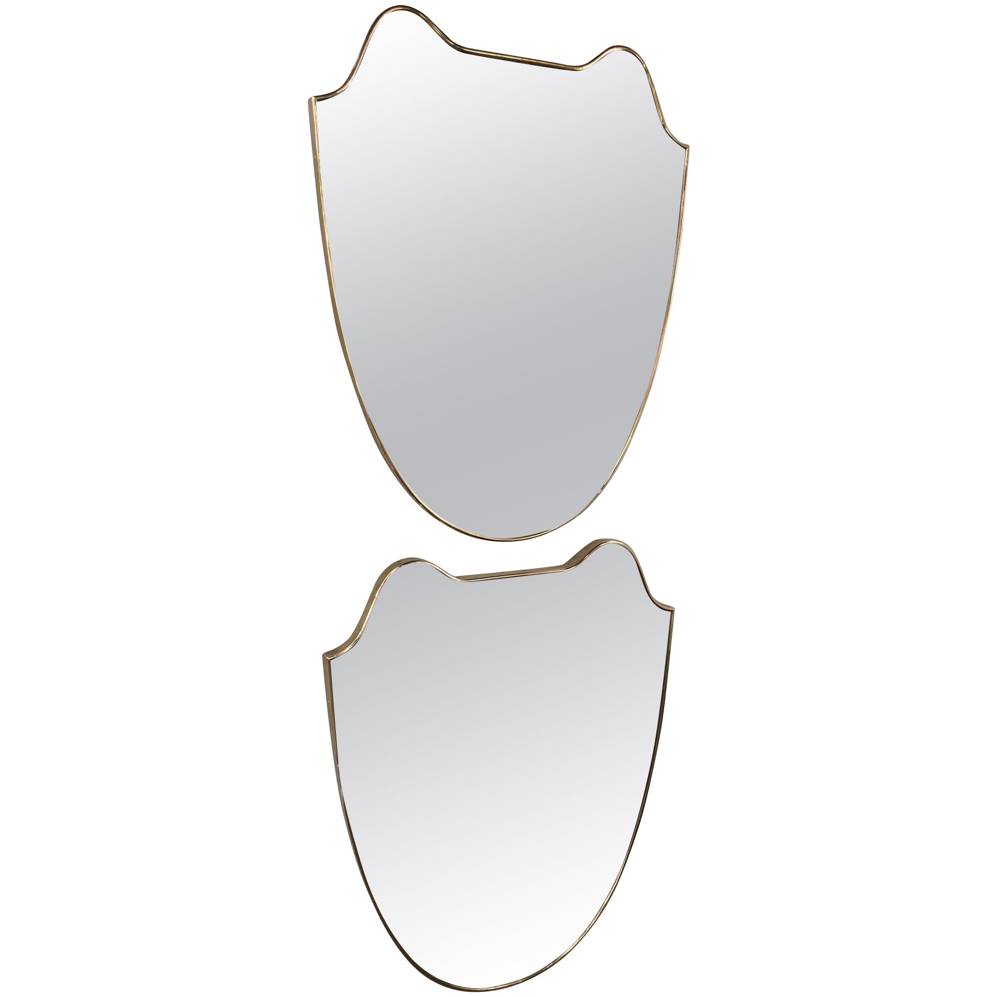 Pair of Italian Mid-Century Modern Sculptural Amorphic Brass Wrapped Mirrors