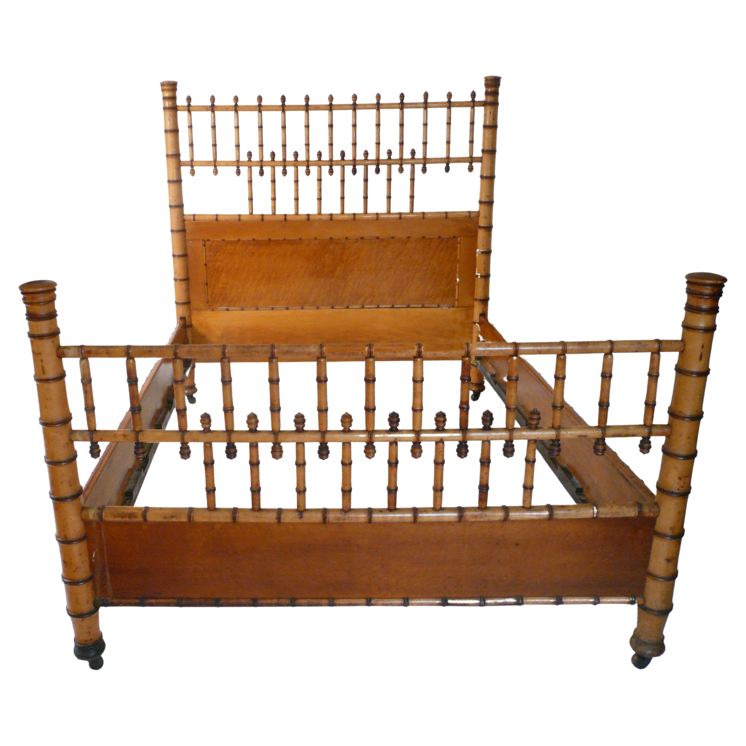 American Aesthetic Movement Birds Eye Maple Faux Bamboo Bed