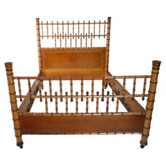 Used American Aesthetic Movement Birds Eye Maple Faux Bamboo Bed