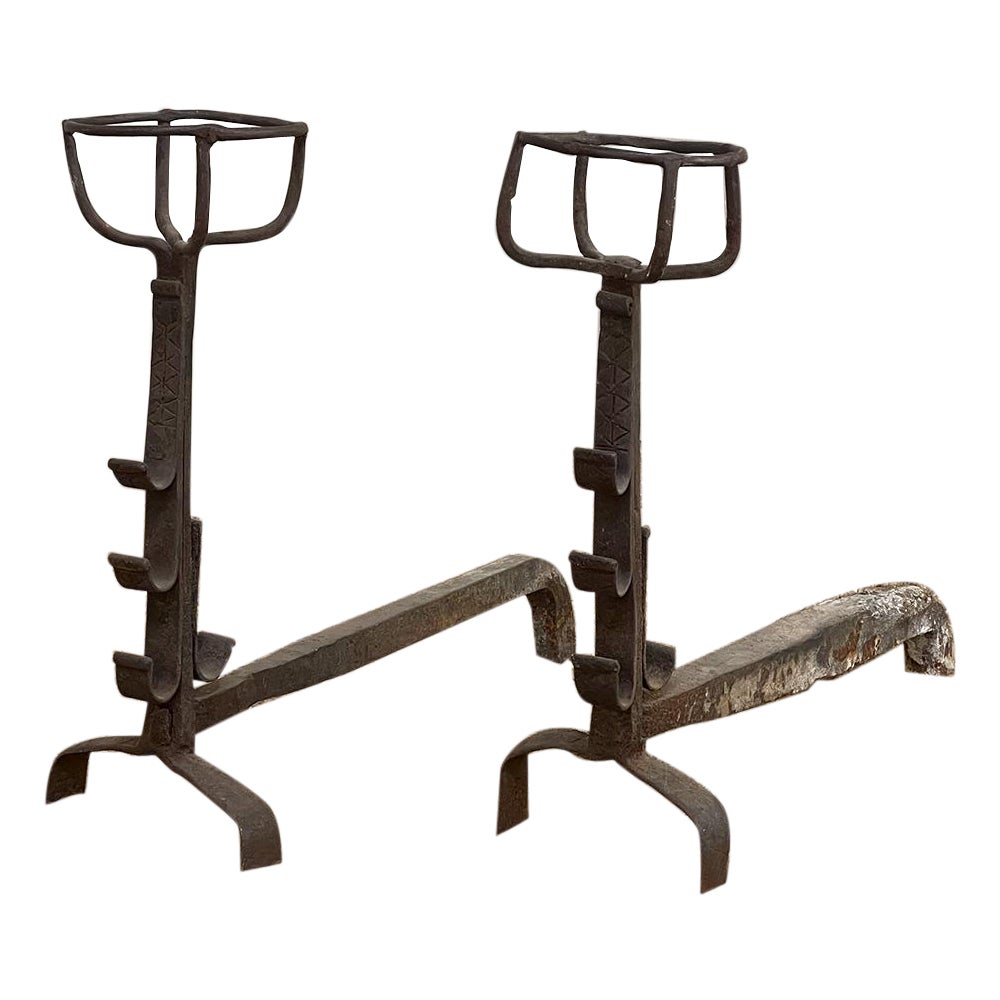 Pair 18th Century Wrought Iron Andirons