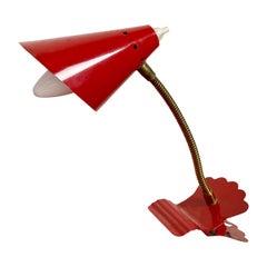 Italian Mid-Century Red Metal Table Lamp with Clip, 1950s