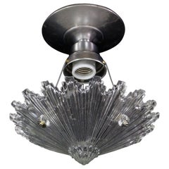 Art Deco Semi Flush Mount Light w/ Sunburst Glass Shade Qty Available