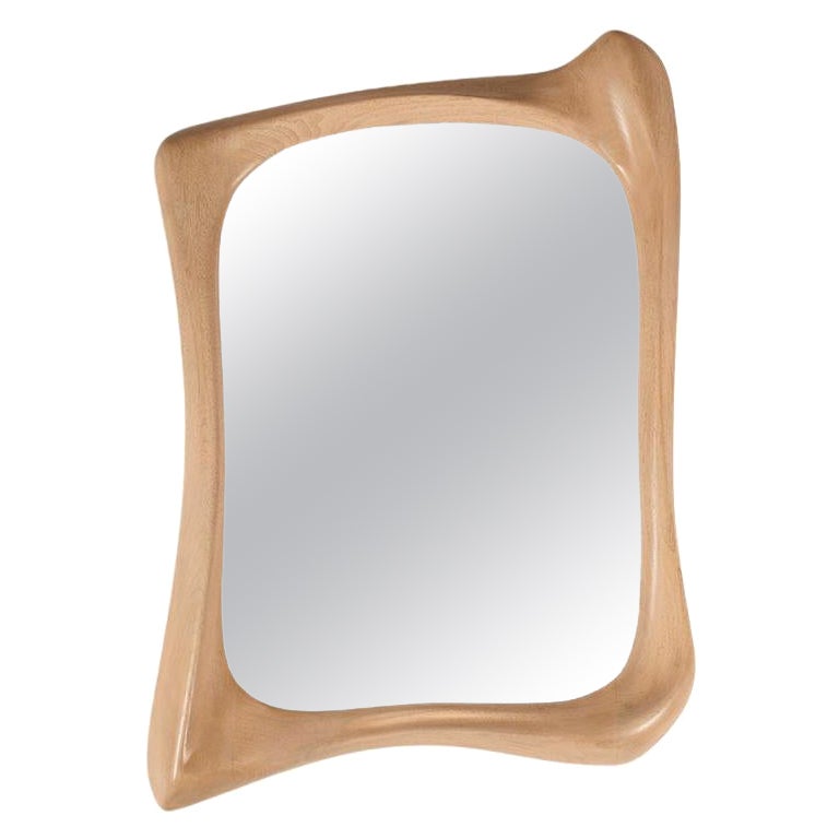Amorph Narcissus Modern Mirror Snow Stain on Walnut Wood For Sale