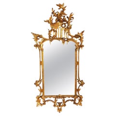 Well-Carved English Chippendale Style Gilt-Wood Mirror with Bold Crest
