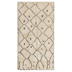 Ivory Background Vintage Beni Ourain Moroccan Rug. Size: 6 ft 6 in x 12 ft 3 in 