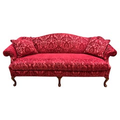 Antique Chippendale Settee Sofa with Fortuny Red Velvet Upholstery