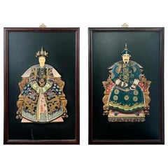 Chinese Carved Emperor and Empress Artwork Panels Made of Rosewood and Resin