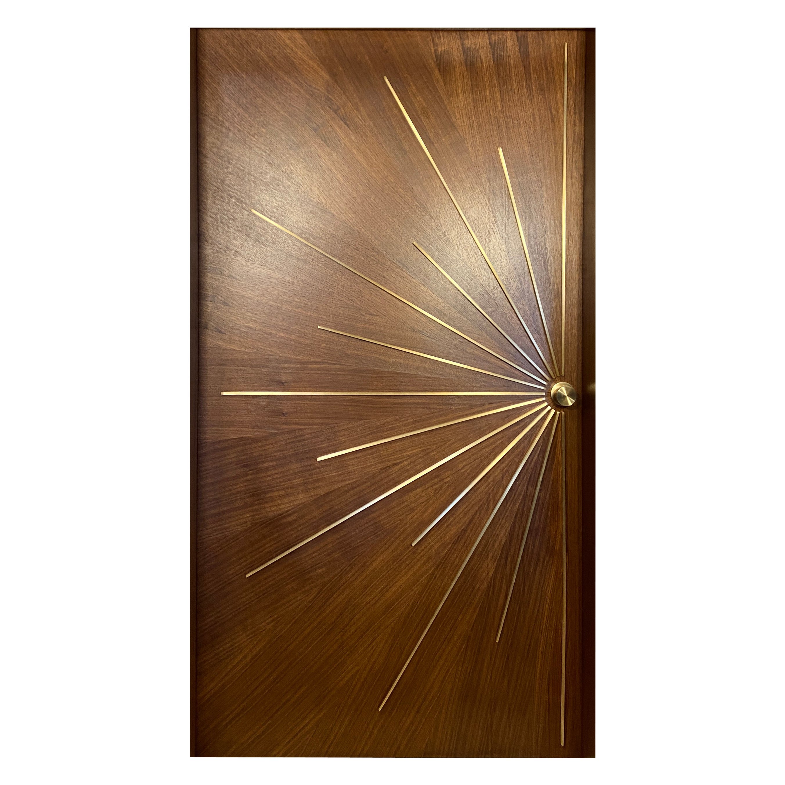 Single Entry Door with Custom Radial Walnut  For Sale