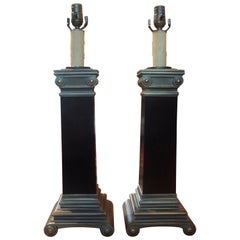 Pair of Brass Neoclassical Style Corinthian Column Lamps