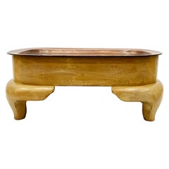 Rare Postmodern Wood Coffee Table with Copper Tray Top