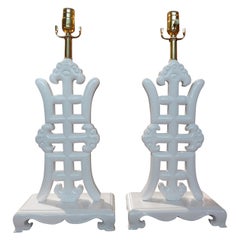 Pair of Asian Modern James Mont Style White Lacquered Lamps
