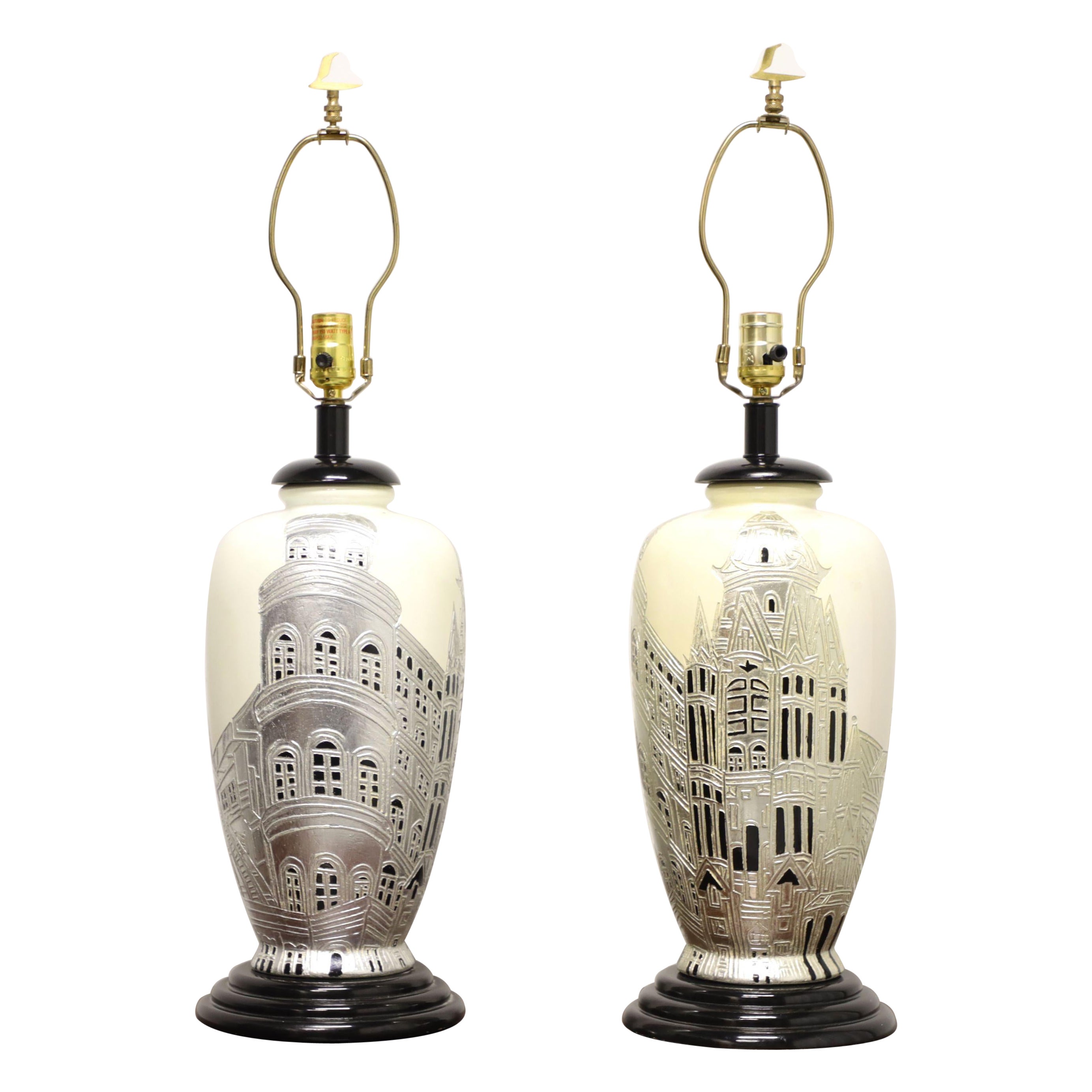 Late 20th Century Asian Chinoiserie Silver Lamps - Pair For Sale