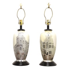 Late 20th Century Asian Chinoiserie Silver Lamps - Pair