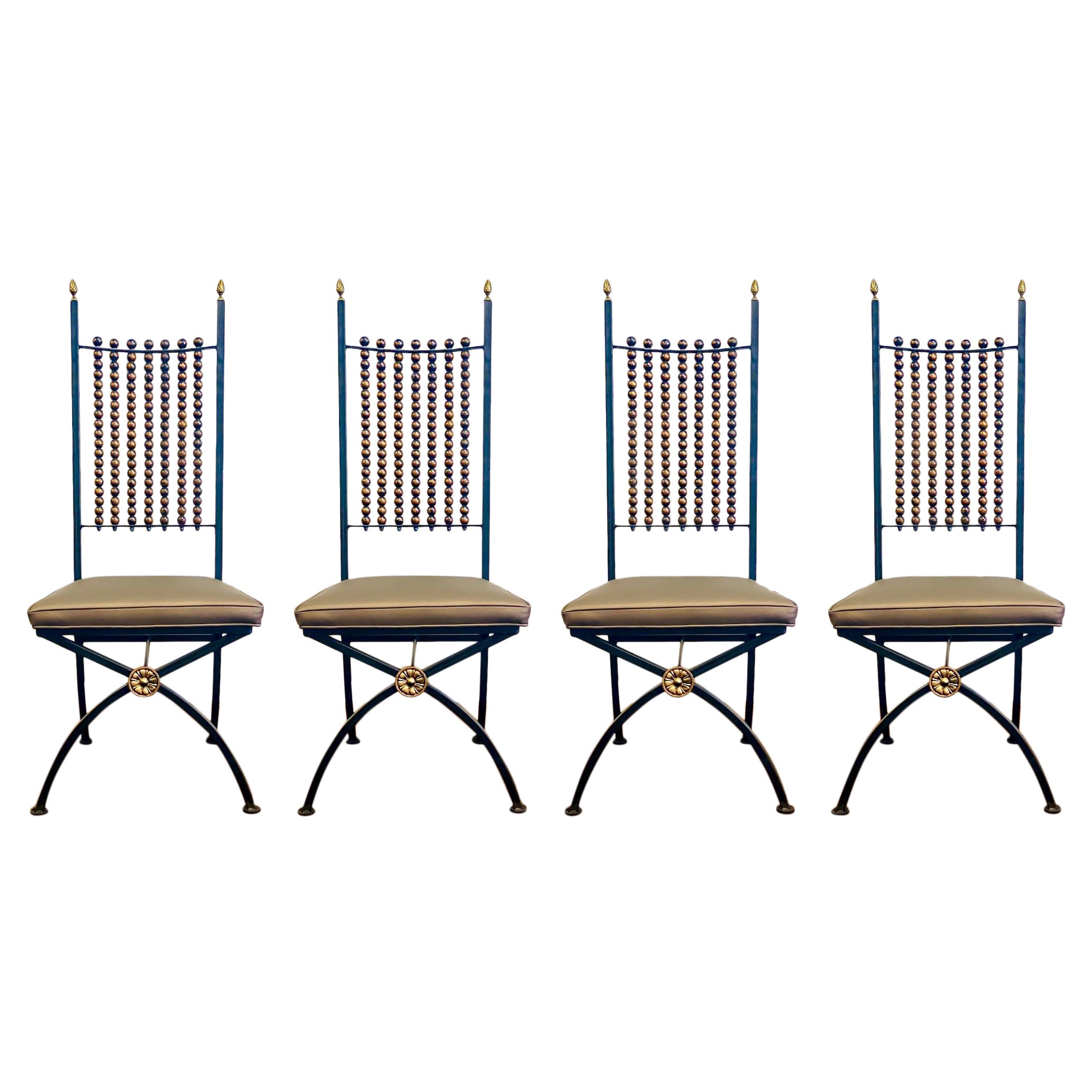 20th Century Art Deco Black Iron Dining Chairs, Set of 4
