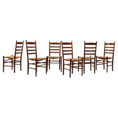 Used Quaker Style Ladder Back Dining Chairs with Rush Seats and Bible Shelf