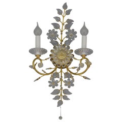 Palme & Walter Crystal and Brass Floral Wall Sconce by Palwa, Germany, 1960s